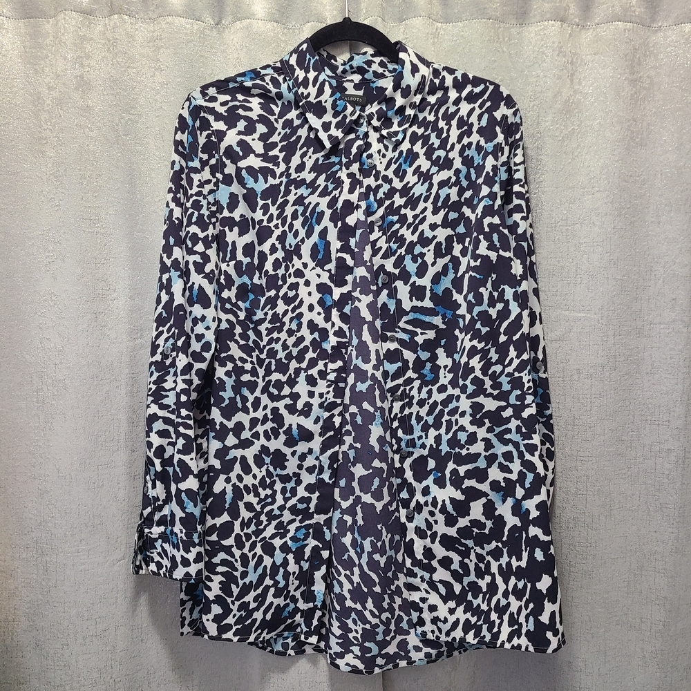 Talbots Blue and Black Animal Print Button‎ Down Shirt